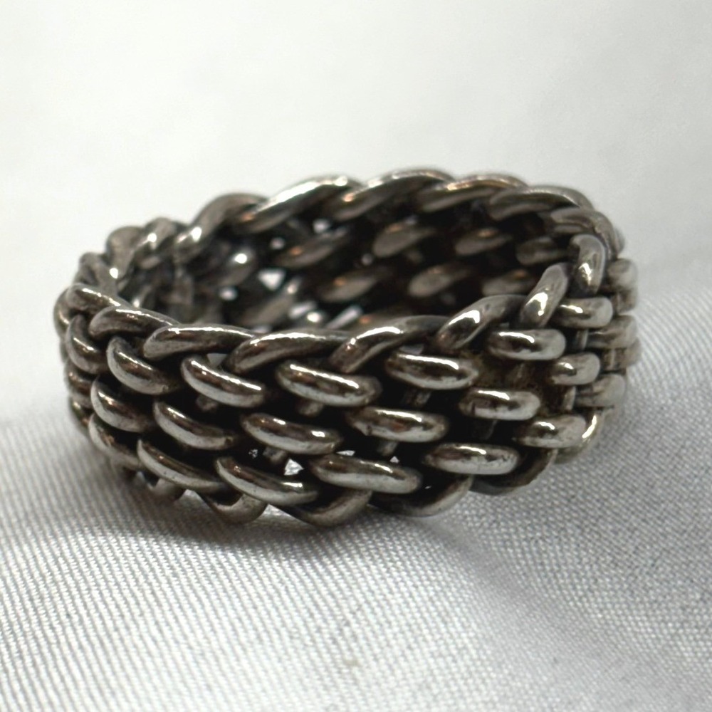 Unbranded Woven Mesh Ring Unisex Size 8.5 Silver Excellent Braided Chain Band